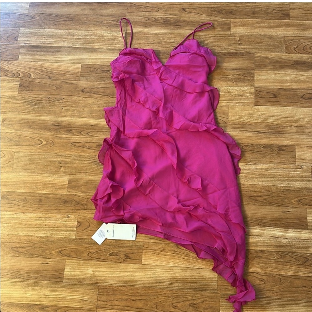 NWT Abercrombie All Over Ruffle Mini Dress Magenta Pink Sleeveless XS Tall XST - Picture 5 of 7